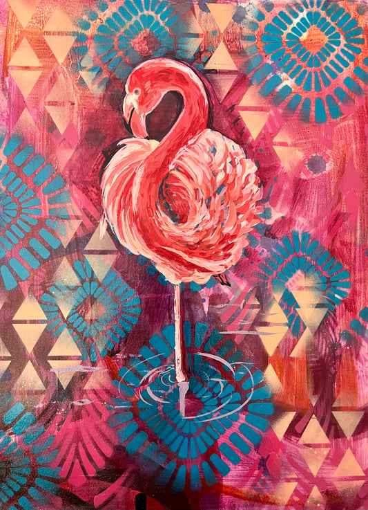 Expressive Flamingo Painting